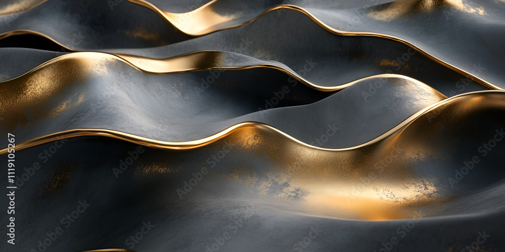 Aufkleber abstract gold and black waves: a mesmerizing abstract background featuring undulating waves of deep 