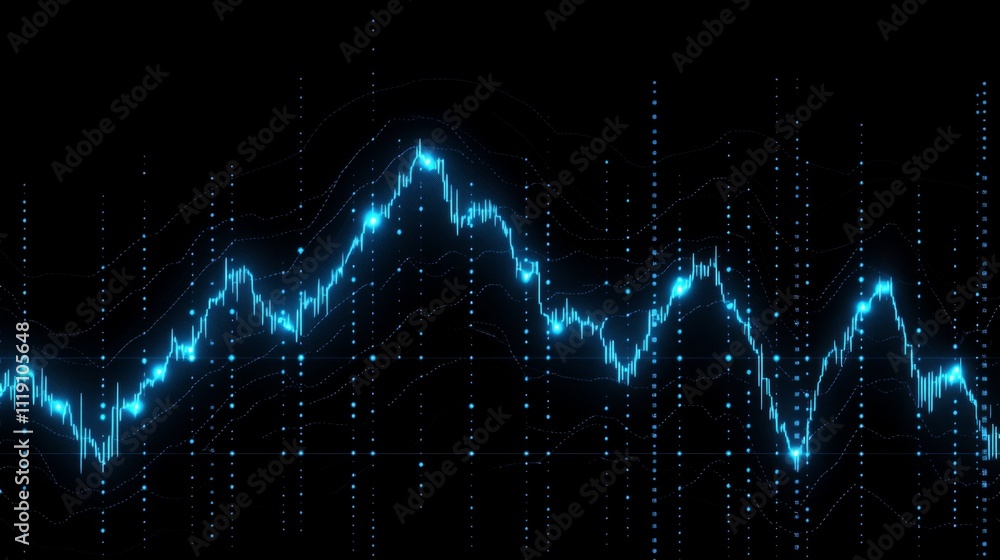 Poster blue abstract digital chart with data points and wave patterns