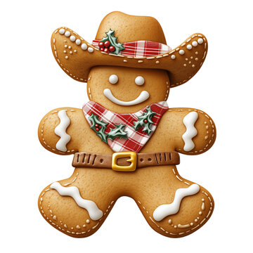 Christmas man with gingerbread decoration smiling on white background