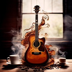 coffee music fuel creativity combine images
of coffee and a guitar for creative mornings