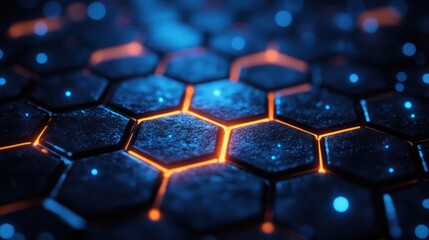 Obraz premium Futuristic Hexagonal Pattern with Glowing Blue Edges in Dark Room