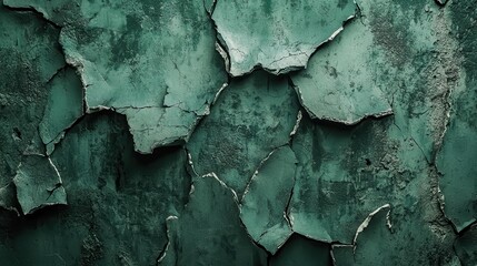 Striking Green Wall with Ruptured Texture and Cracked Paint