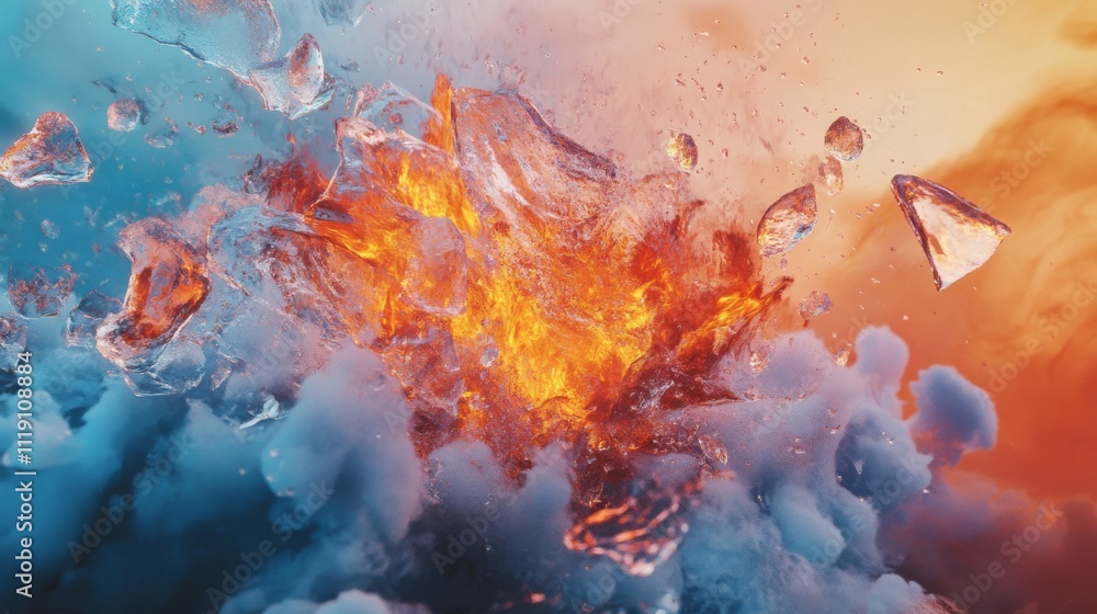 Poster explosive scene of fire and ice in a dynamic abstract background