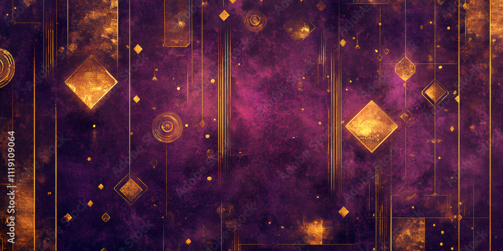 Poster cosmic tapestry: a mesmerizing cosmic landscape adorned with shimmering golden diamonds and intricat