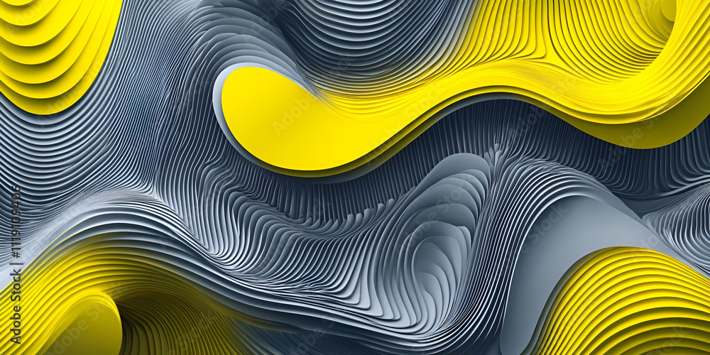 Aufkleber abstract yellow and gray swirls: a mesmerizing abstract composition of flowing, layered lines in vib