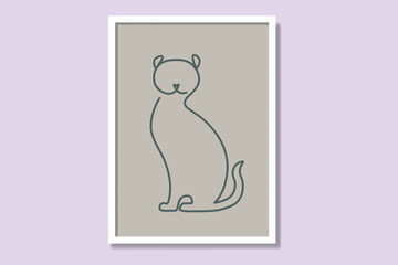 Cat portrait linear printable poster design. Modern continuous single-line framed canvas prints minimal vector illustration—elegance pet animal minimalism interior design. 