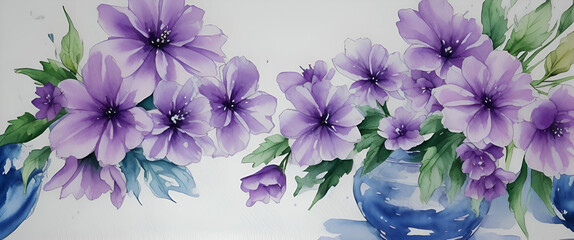 Blue crocus flowers. Hand drawn watercolor illustration isolated on white background Generative AI
