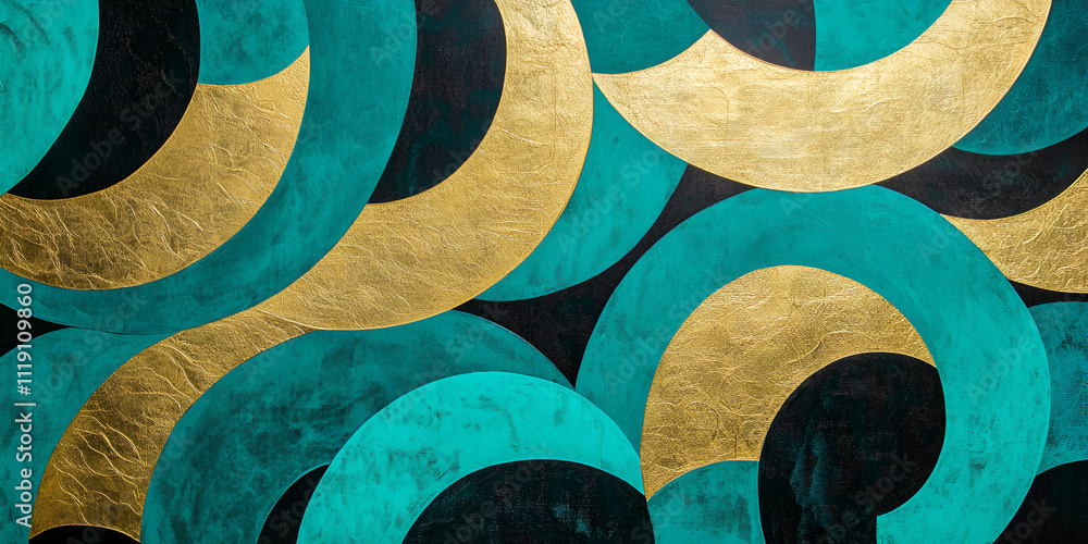 Poster abstract teal and gold circles: a captivating abstract design featuring a mesmerizing pattern of tea
