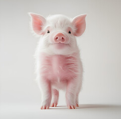 White background, piglet standing on two legs, cute baby pink color
