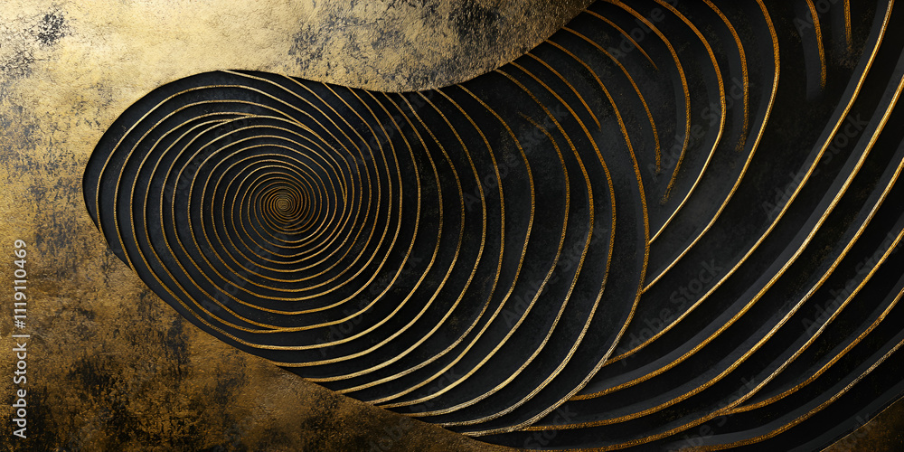 Aufkleber abstract gold and black swirl: a mesmerizing interplay of light and shadow, this abstract design fea