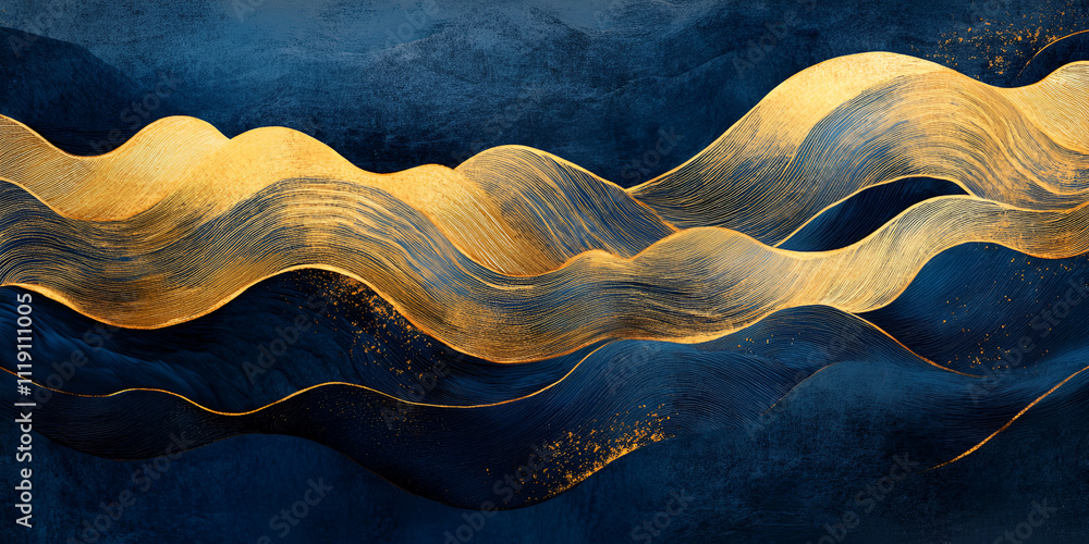 Poster abstract swirls of gold and blue: a captivating abstract artwork featuring vibrant blue and gold swi