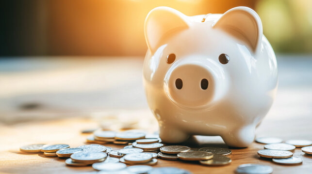 Broken piggy bank with coins scattered around, symbolizing financial struggle and the need for careful budgeting and saving.