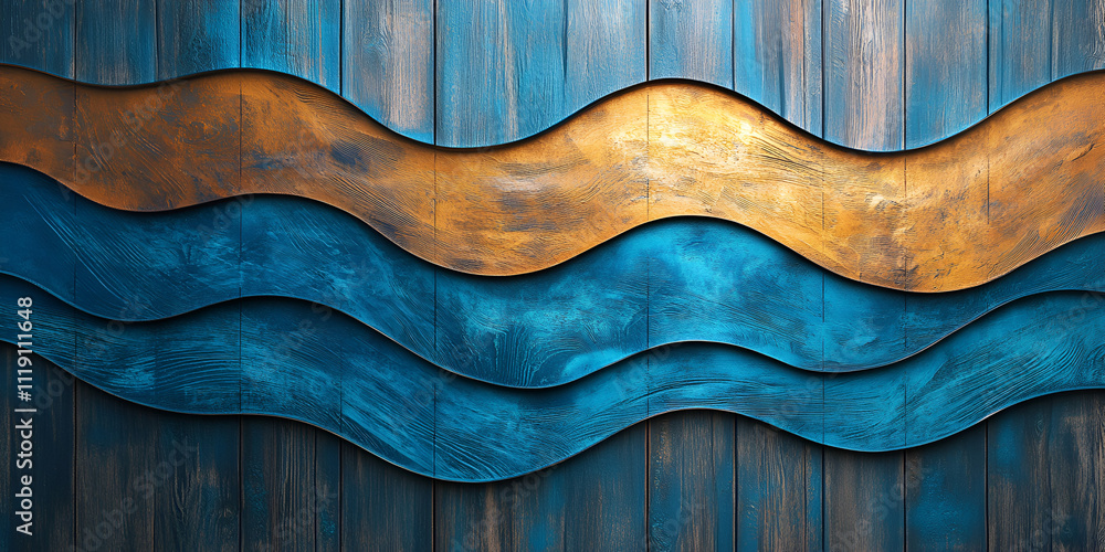 Poster abstract wooden waves: a captivating abstract image features a series of layered, wavy shapes in sha