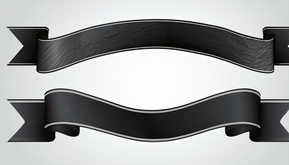 set black Ribbon Banner on isolated white background. 