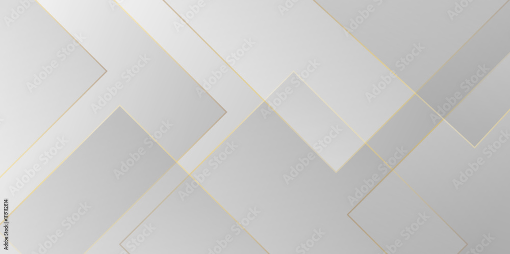 Poster Abstract minimal geometric grey and white triangle background golden stoke. Abstract gradient color background poster with dynamic shape technology ,business, brochure ,website ,vector illustration.	
