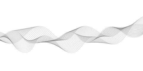 Abstract grey, white smooth element swoosh speed wave modern stream background. Wave with lines created using blend tool. Abstract frequency sound wave lines and twisted curve lines background.	