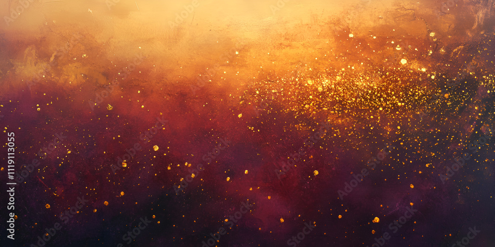 Poster cosmic golden dust: a mesmerizing abstract background image featuring a vibrant blend of deep reds, 
