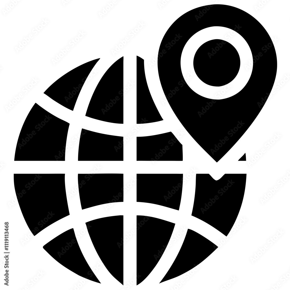 Poster location pin on globe icon, interface for websites and mobile applications, mapping symbol