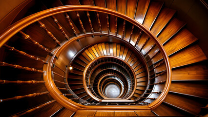 Fototapeta premium Elegant Spiral Staircase in Warm Wood Tones