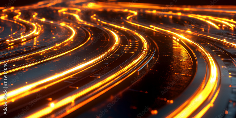 Poster abstract flowing light: a mesmerizing abstract background with a series of glowing, orange-hued line