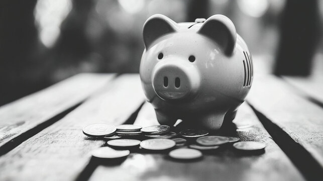 Broken piggy bank with coins scattered around, symbolizing financial struggle and the need for careful budgeting and saving.