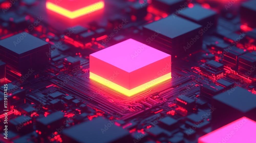 Aufkleber futuristic microprocessor with illuminated neon circuits showcasing advanced technology and innovati