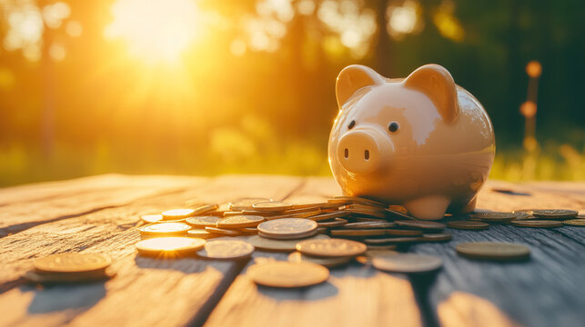 Broken piggy bank with coins scattered around, symbolizing financial struggle and the need for careful budgeting and saving.