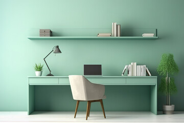 Awesome interior of modern office with blue wall
