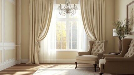 Elegant Living Room with Sunlight Streaming Through Window