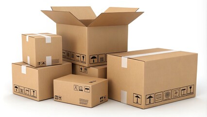 Fototapeta premium A stack of cardboard boxes with a white background