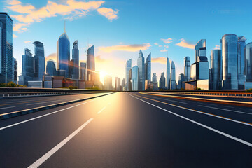 Fototapeta premium Attractive Empty square floors and city skyline with modern buildings at sunset in Suzhou