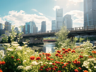 Blooming Cityscape by the Riverside