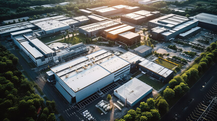 Industrial Complex Aerial View at Sunset