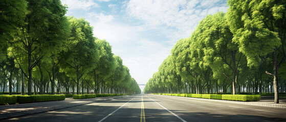 Serene Tree-Lined Avenue Under Clear Blue Sky