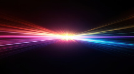 Shimmering light spectrum radiating in vibrant colors against dark background, creating mesmerizing visual effect