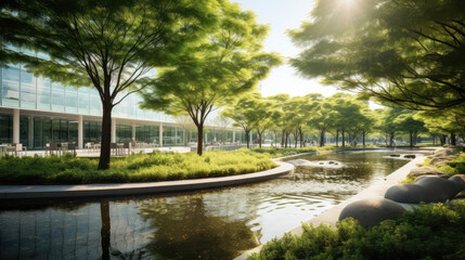 Obraz premium Urban Oasis: Nature Meets Business District