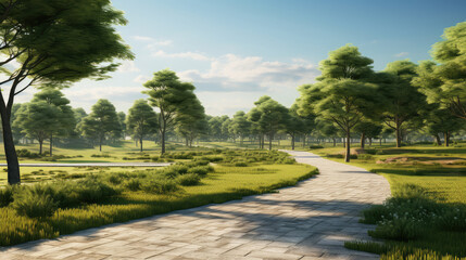 Fototapeta premium Tranquil Morning Walk in Lush Green Park