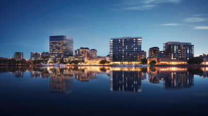 Obraz premium Serene Urban Waterfront at Twilight