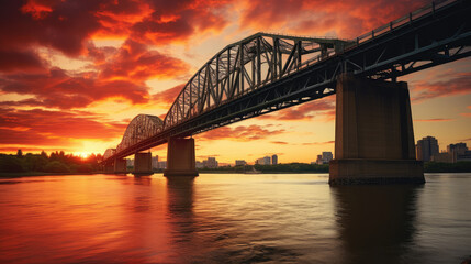 Naklejka premium Majestic Sunset Over Urban Bridge Landscape
