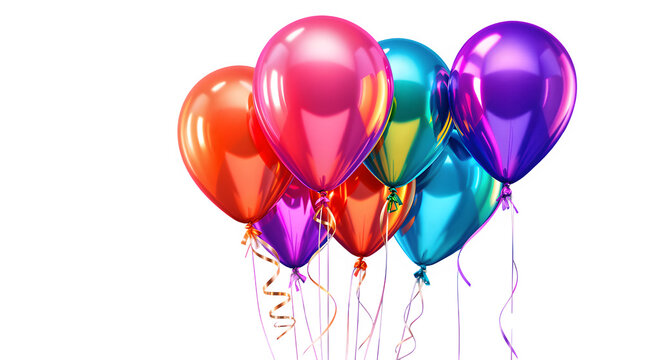 vibrant colorful glossy balloons floating with ribbons, celebrating birthday party and special occasions, generative AI