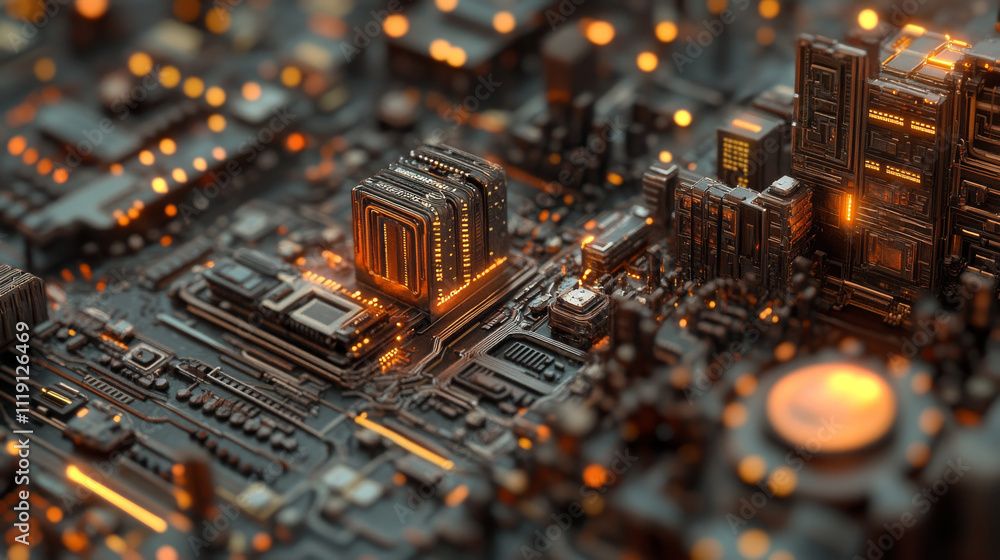 Poster digital brain with circuit and ai cocept. 3d rendering.