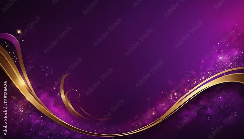 Fototapete purple abstract gold curved on purple and dark blue background with lighting effect and sparkle with