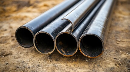 Close-Up of Metal Pipes on a Construction Site