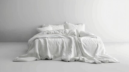 Visualize a stunning visual of a minimalist bedspread, with a simple design and a solid-colored background
