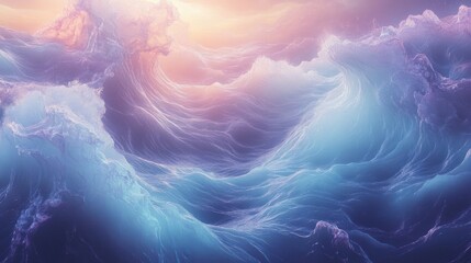 Abstract Ocean Waves in Ethereal Blue and Purple Hues Dreamy Fluid Motion Surreal Digital Artwork