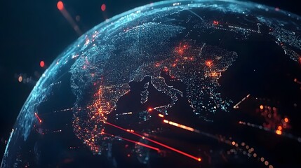 Digital world globe, concept of global network and connectivity on Earth, high speed data transfer and cyber technology, information exchange and international telecommunication