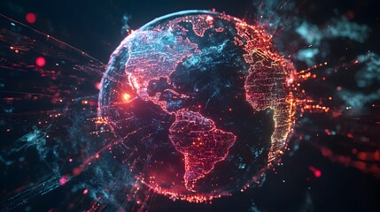 Digital world globe, concept of global network and connectivity on Earth, high speed data transfer and cyber technology, information exchange and international telecommunication