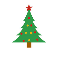 Christmas tree with decorations & star flat icon isolated on transparent background, png image
