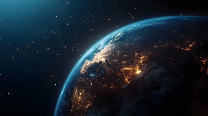 Obraz premium Digital world globe, concept of global network and connectivity on Earth, high speed data transfer and cyber technology, information exchange and international telecommunication