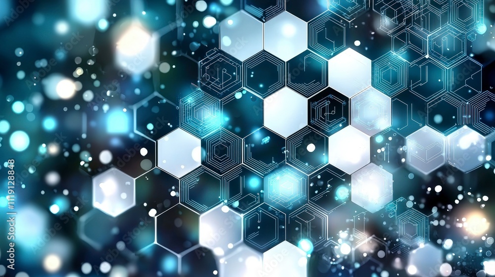 Poster abstract tech background futuristic hexagon network digital circuitry glowing lights